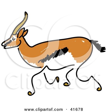 Clipart Illustration of a Sketched Running Gazelle by Prawny