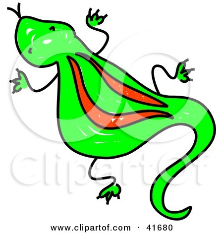 Clipart Illustration of a Sketched Green and Red Lizard by Prawny