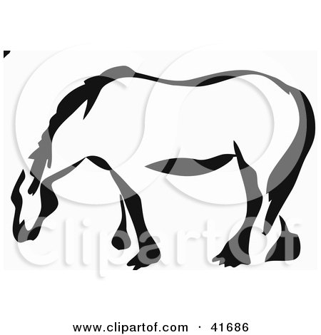 Clipart Illustration of a Black And White Paintbrush Stroke Styled Draft Horse by Prawny
