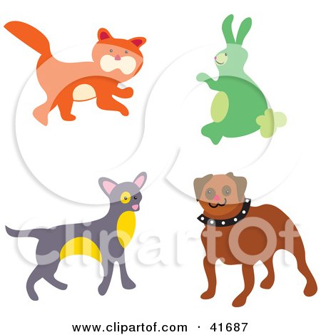 Clipart Illustration of a Cat, Rabbit, And Dogs by Prawny