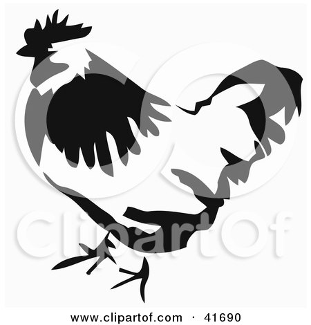 Clipart Illustration of a Black And White Paintbrush Stroke Styled Chicken by Prawny