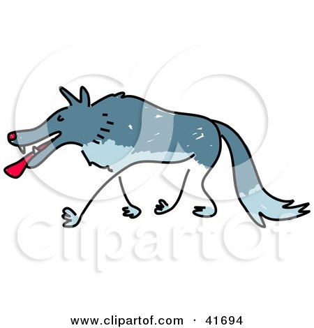 Clipart Illustration of a Sketched Gray Wolf by Prawny