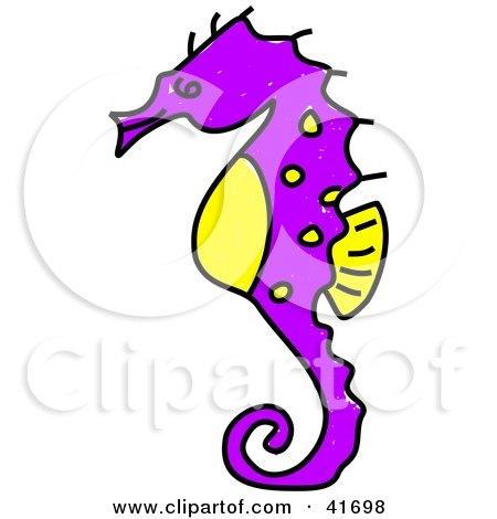 Clipart Illustration of a Sketched Purple Seahorse by Prawny