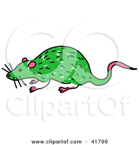 Clipart Illustration of a Sketched Green Rat by Prawny