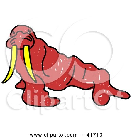 Clipart Illustration of a Sketched Brown Walrus by Prawny