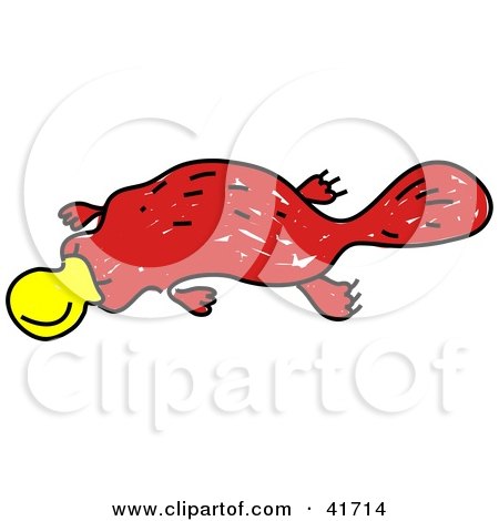Clipart Illustration of a Sketched Red Platypus by Prawny