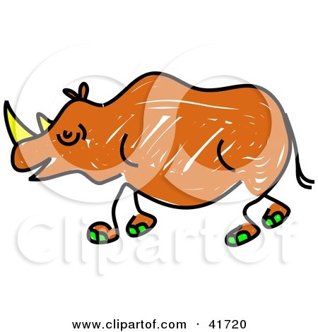 Clipart Illustration of a Sketched Brown Rhino by Prawny