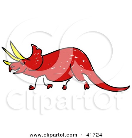 Clipart Illustration of a Sketched Red Triceratops by Prawny