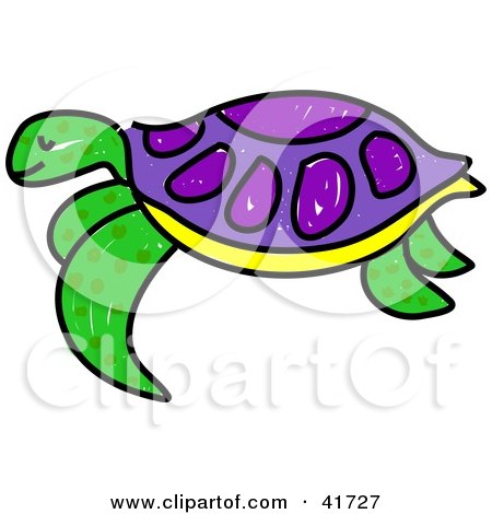 Clipart Illustration of a Sketched Green and Purple Sea Turtle by Prawny