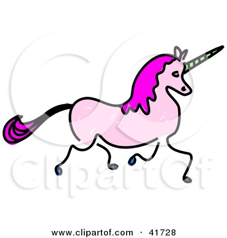 Clipart Illustration of a Sketched Pink Unicorn by Prawny