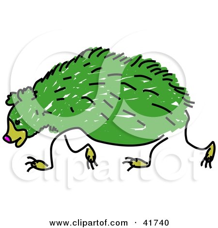 Clipart Illustration of a Sketched Green Sloth Bear by Prawny