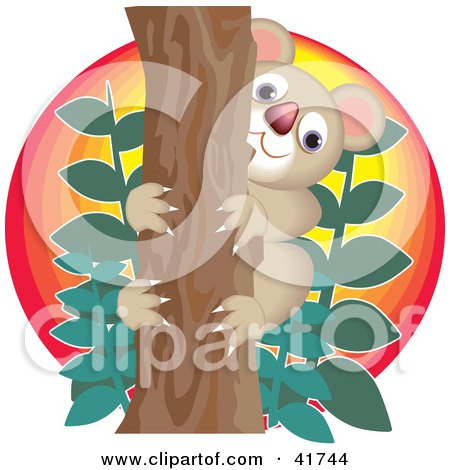 Clipart Illustration of a Happy Koala In A Tree Against The Sunset by Prawny