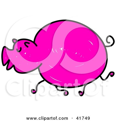 Clipart Illustration of a Sketched Pink Pig by Prawny