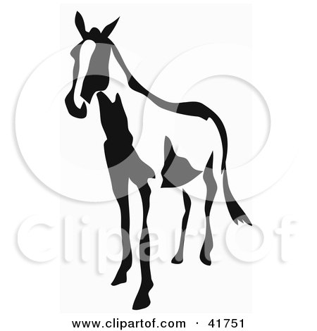 Clipart Illustration of a Black And White Horse In Paintbrush Stroke Style by Prawny