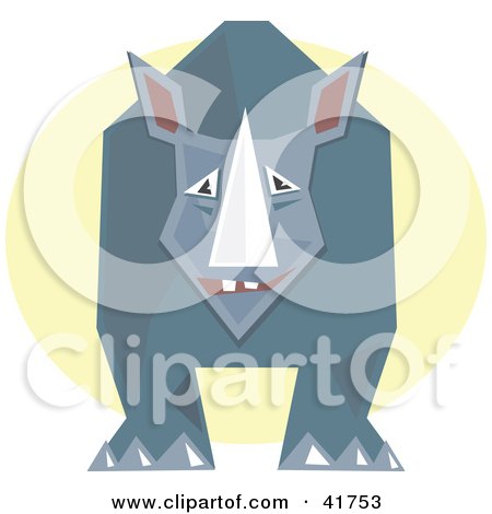 Clipart Illustration of a Gray Rhino With A Sharp Horn Standing In Front Of A Yellow Circle by Prawny