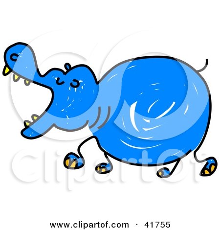 Clipart Illustration of a Sketched Blue Hippo by Prawny