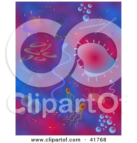 Clipart Illustration of a Background Of Purple, Red And Blue Bacteria by Prawny