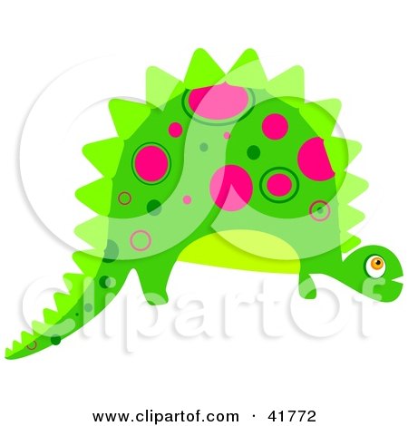 Clipart Illustration of a Green Dinosaur With Pink Spot Patterns by Prawny