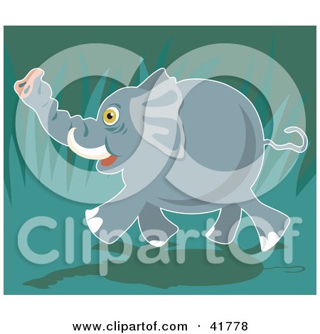 Clipart Illustration of a Happy Running Elephant In A Jungle by Prawny