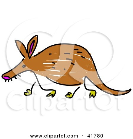 Clipart Illustration of a Sketched Brown Aardvark by Prawny