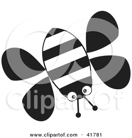 Clipart Illustration of a Black And White Flying Honey Bee by Prawny