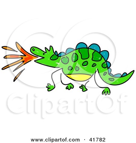Clipart Illustration of a Sketched Fire Breathing Dragon by Prawny
