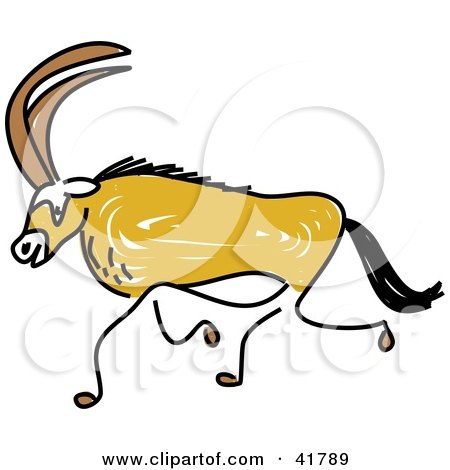 Clipart Illustration of a Sketched Running Antelope by Prawny