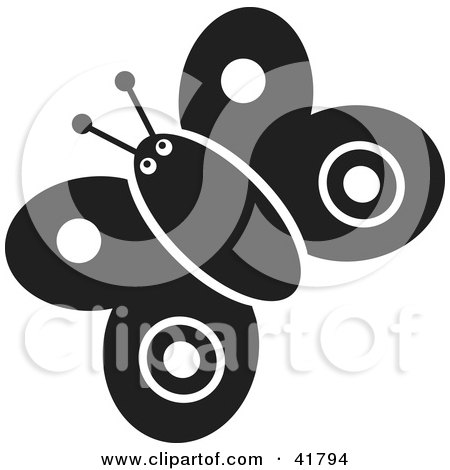 Clipart Illustration of a Black And White Butterfly With Round Markings by Prawny