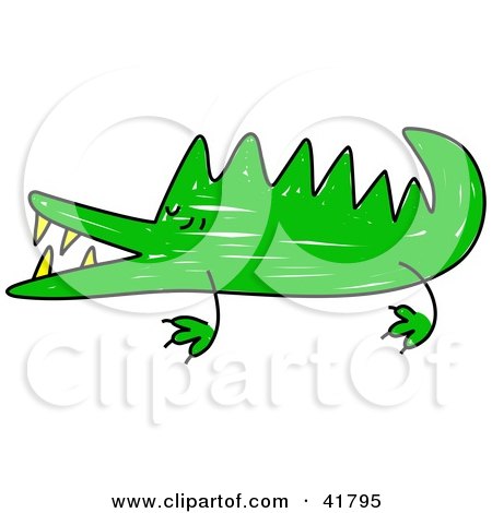 Clipart Illustration of a Sketched Green Crocodile by Prawny