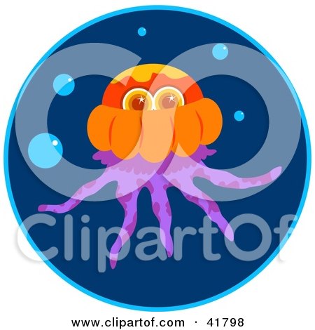 Clipart Illustration of a Colorful Happy Jellyfish With Bubbles Underwater by Prawny