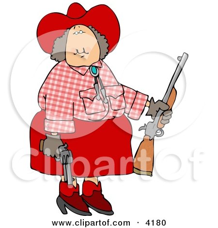 Cowgirl Holding a Rifle and a Pistol at a Firearm Target Practice Area Clipart by djart
