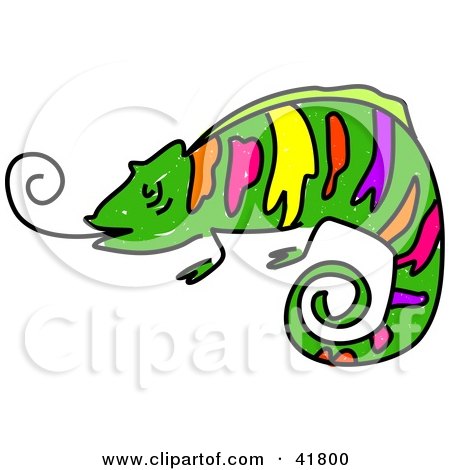 Clipart Illustration of a Sketched Colorful Chameleon by Prawny