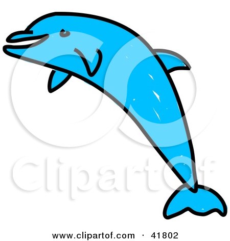 Clipart Illustration of a Sketched Blue Dolphins by Prawny