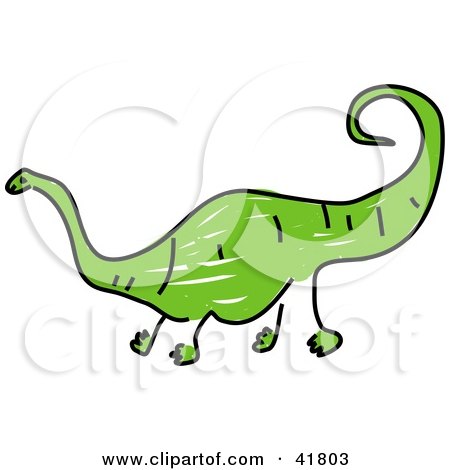 Clipart Illustration of a Sketched Green Diplodocus by Prawny