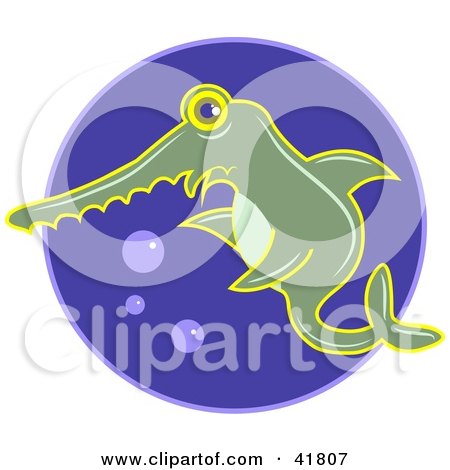 Clipart Illustration of a Green Swordfish in Blue Water by Prawny