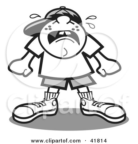 Clipart Illustration of a Bratty Boy Throwing A Tantrum And Crying by Andy Nortnik