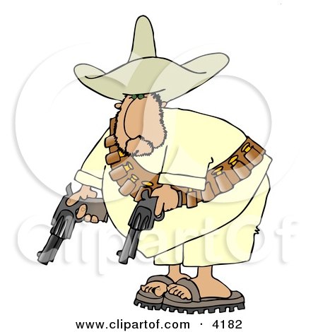 Bandit Pointing His Pistols Towards the Ground Clipart by djart