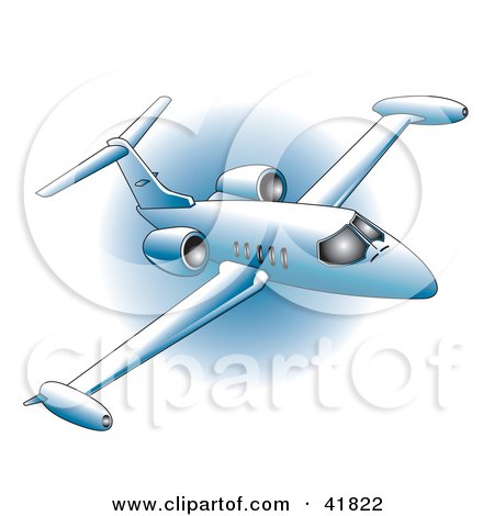 Clipart Illustration of a Blue Commercial Airliner During A Flight Over A Blue Circle by Andy Nortnik