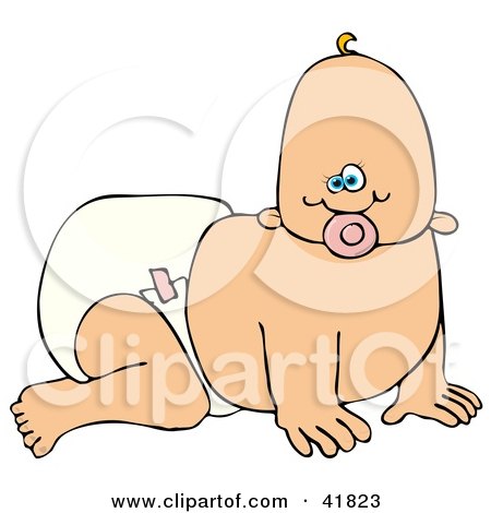 Clipart Illustration of a Baby Girl Sucking On A Pacifier And Crawling In A Diaper by djart