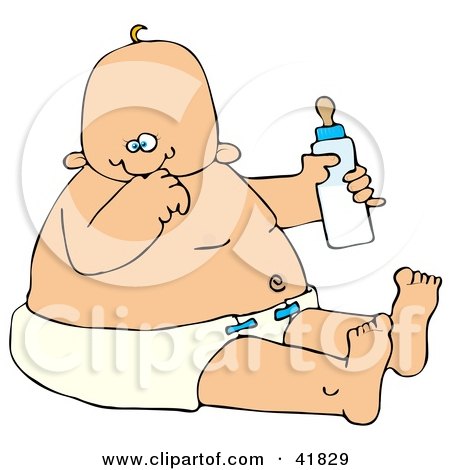 Clipart Illustration of a Baby Boy In A Diaper, Holding A Bottle Of Formula by djart