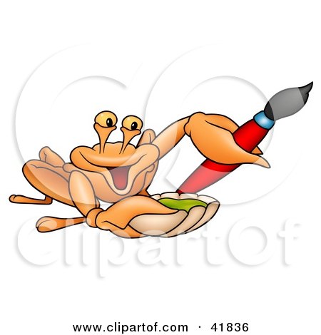 Clipart Illustration of an Artist Crab Holding Paint by dero