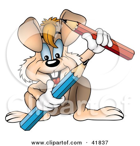 Clipart Illustration of a Rabbit Holding Two Pencils by dero