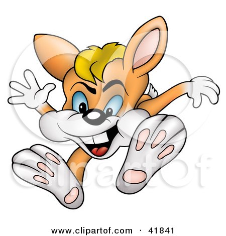 Clipart Illustration of a Rabbit Leaping Forward by dero