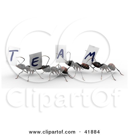Clipart Illustration of 3d Worker Ants Carrying Team Signs by Leo Blanchette