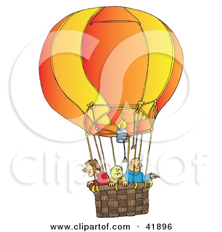 Clipart Illustration of Three People Riding In A Hot Air Balloon by Snowy