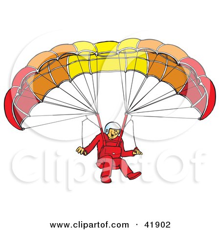 Clipart Illustration of a Happy Paraglider Connected To A Parachute by Snowy