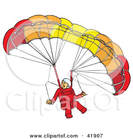 Clipart Illustration of a Surprised Paraglider Descending And Connected To A Parachute by Snowy