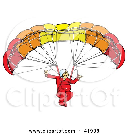 Clipart Illustration of a Smiling Paraglider Connected To A Parachute by Snowy