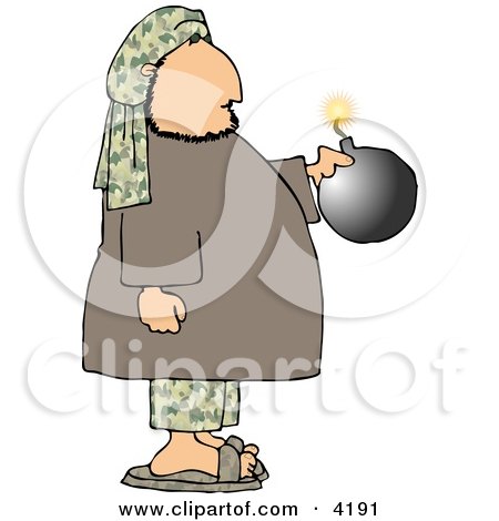 Male Suicide Bomber Holding a Bomb with a Lit Fuse Clipart by djart