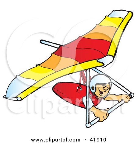 Clipart Illustration of an Amazed Hangglider Gliding by Snowy